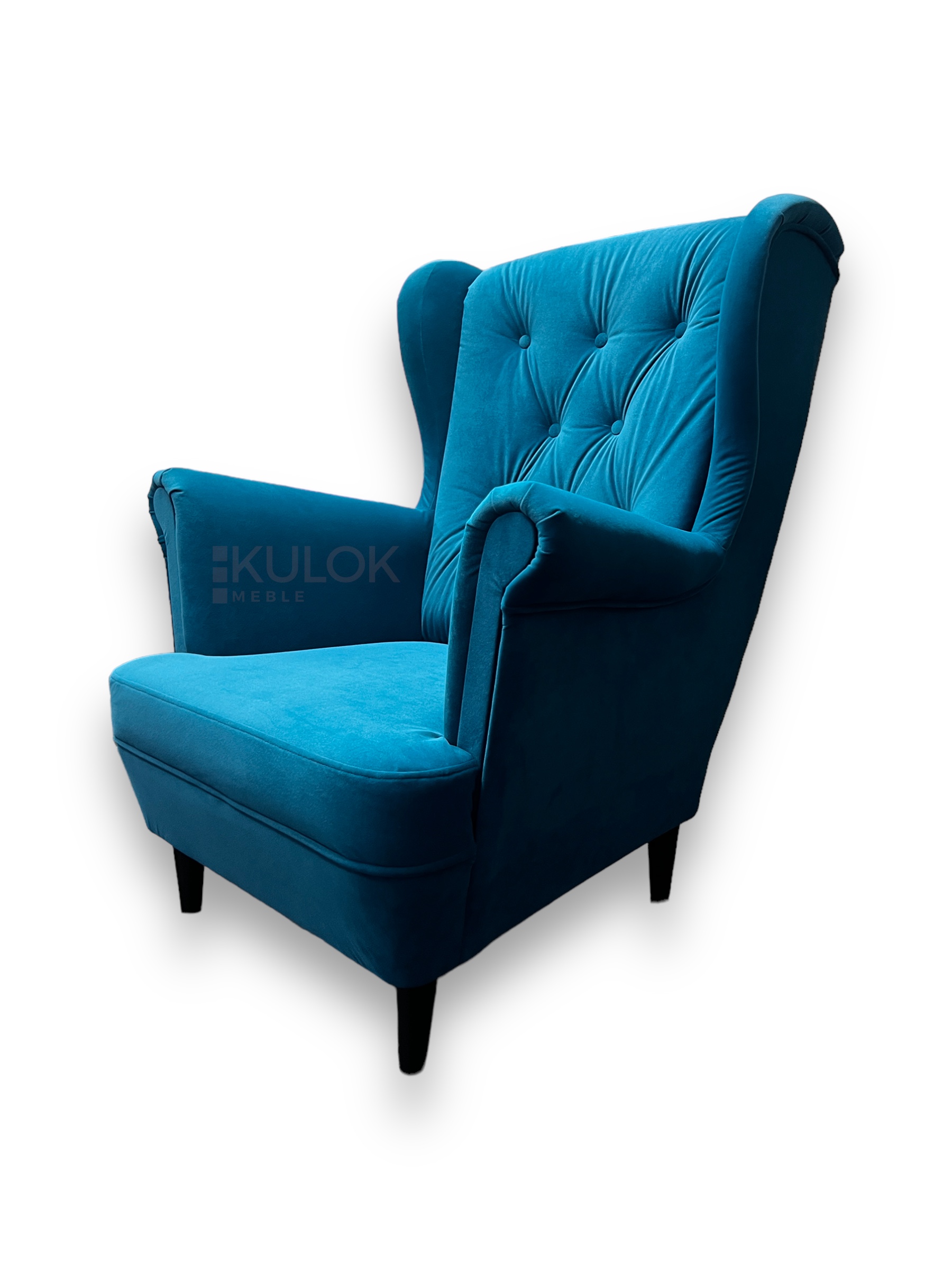 Turkusowy Fotel - Matt Velvet 77 z Odpornością na Ścieranie na nogach czarnych marchawki